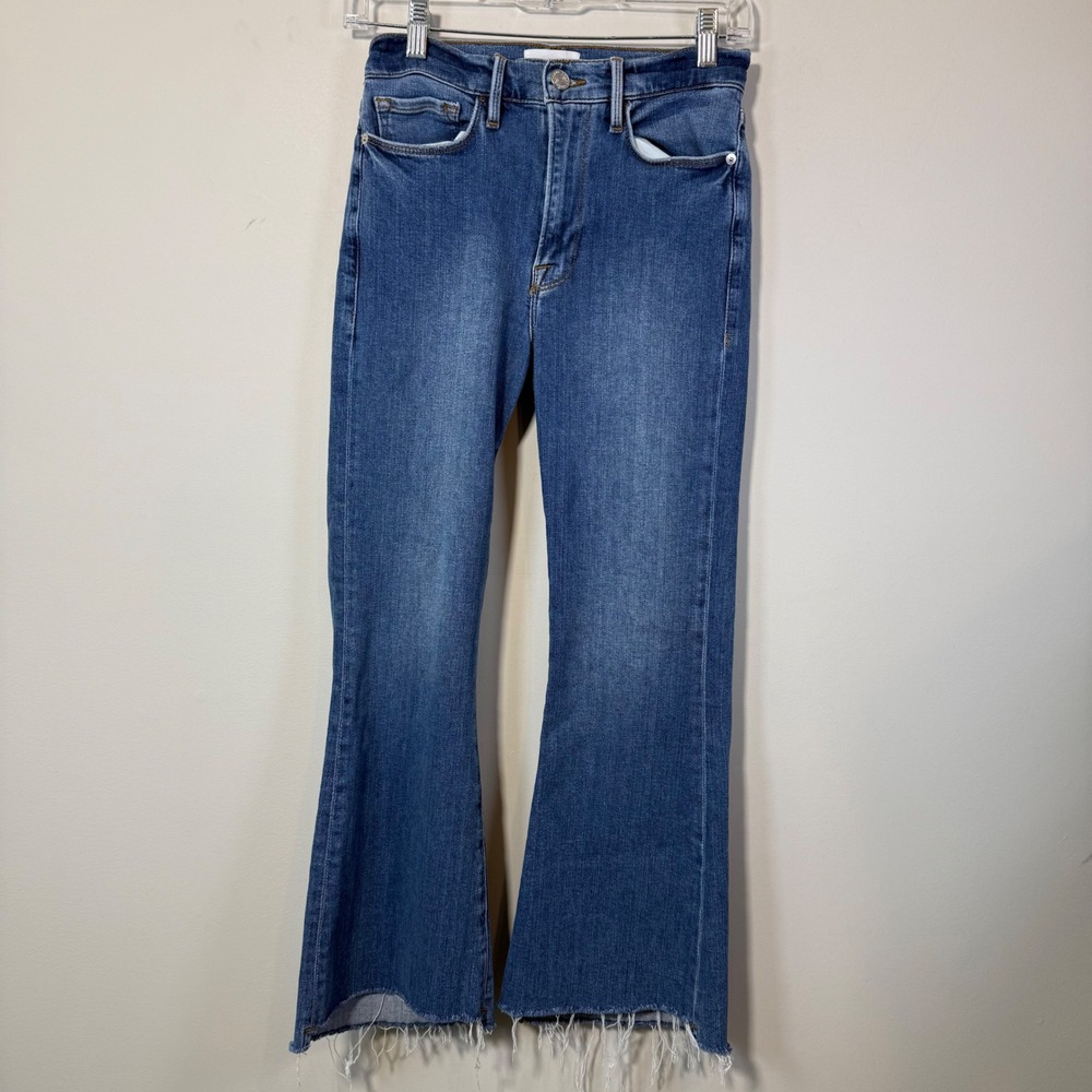 Frame Le Crop Flare Women 26 Blue Samson High Rise Raw Hem Jeans Boho Versatile